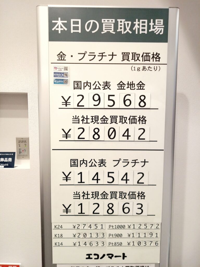 1/29(木)本日の金・プラチナ買取価格《エコノマート 盛岡南イオン・菜園》 – 岩手県盛岡市のブランド買取 |エコノマート| 金・銀・プラチナ ・時計・貴金属・ブランド品|高価買取